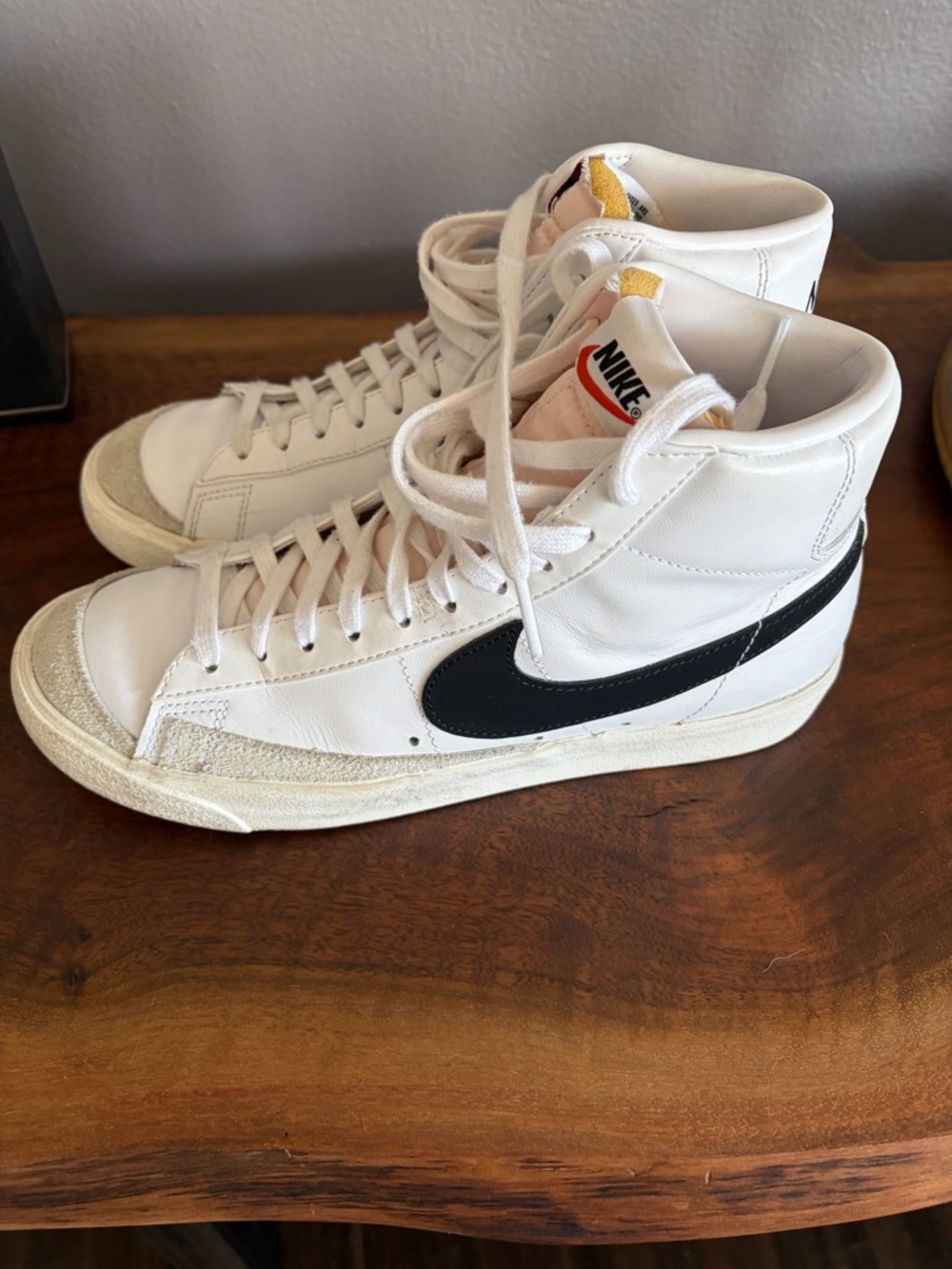 Nike Blazer Mid '77 White Leather Sneakers with Black Swoosh